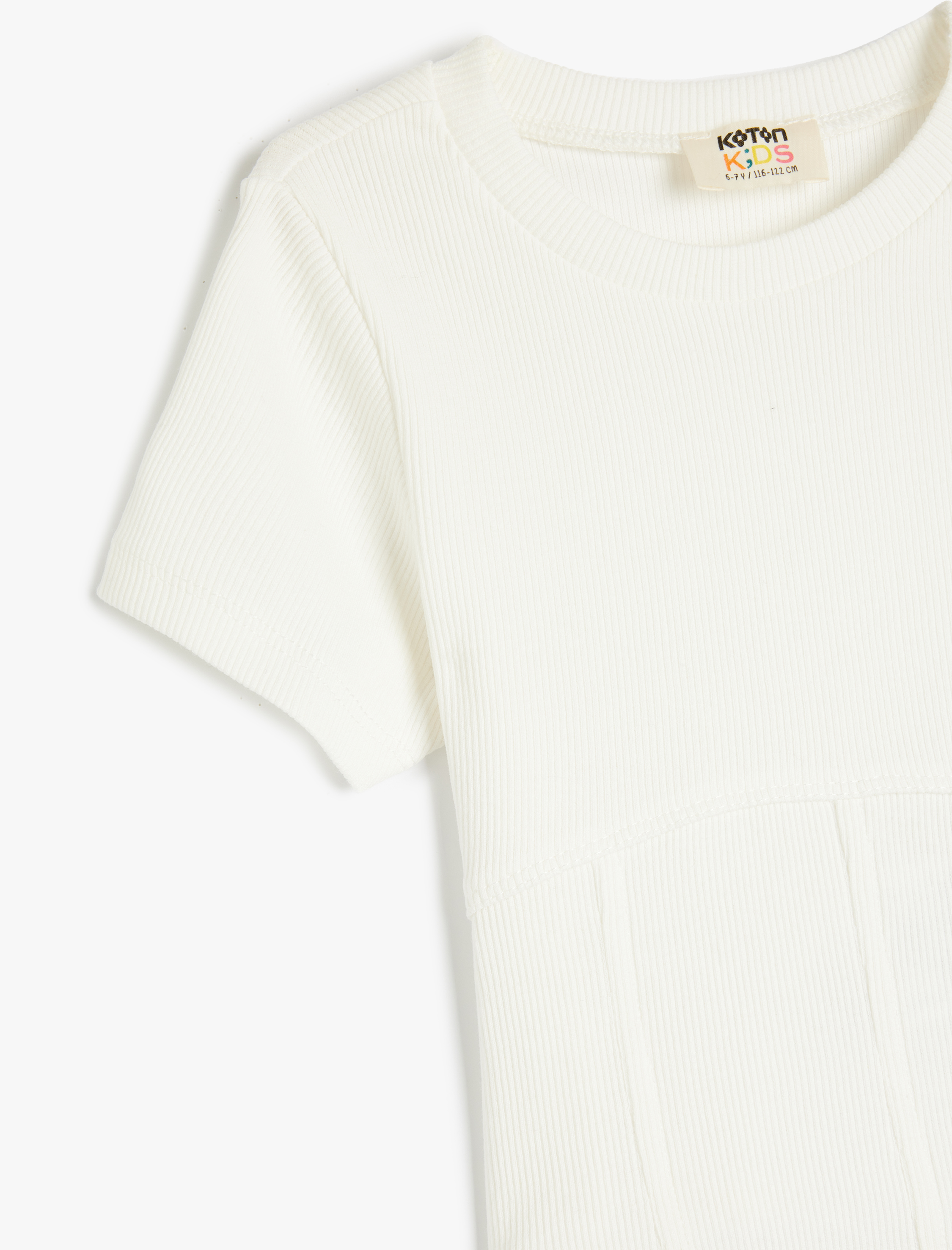  Kız Çocuk Pamuklu Bisiklet Yaka Kısa Kollu Basic Crop Tişört