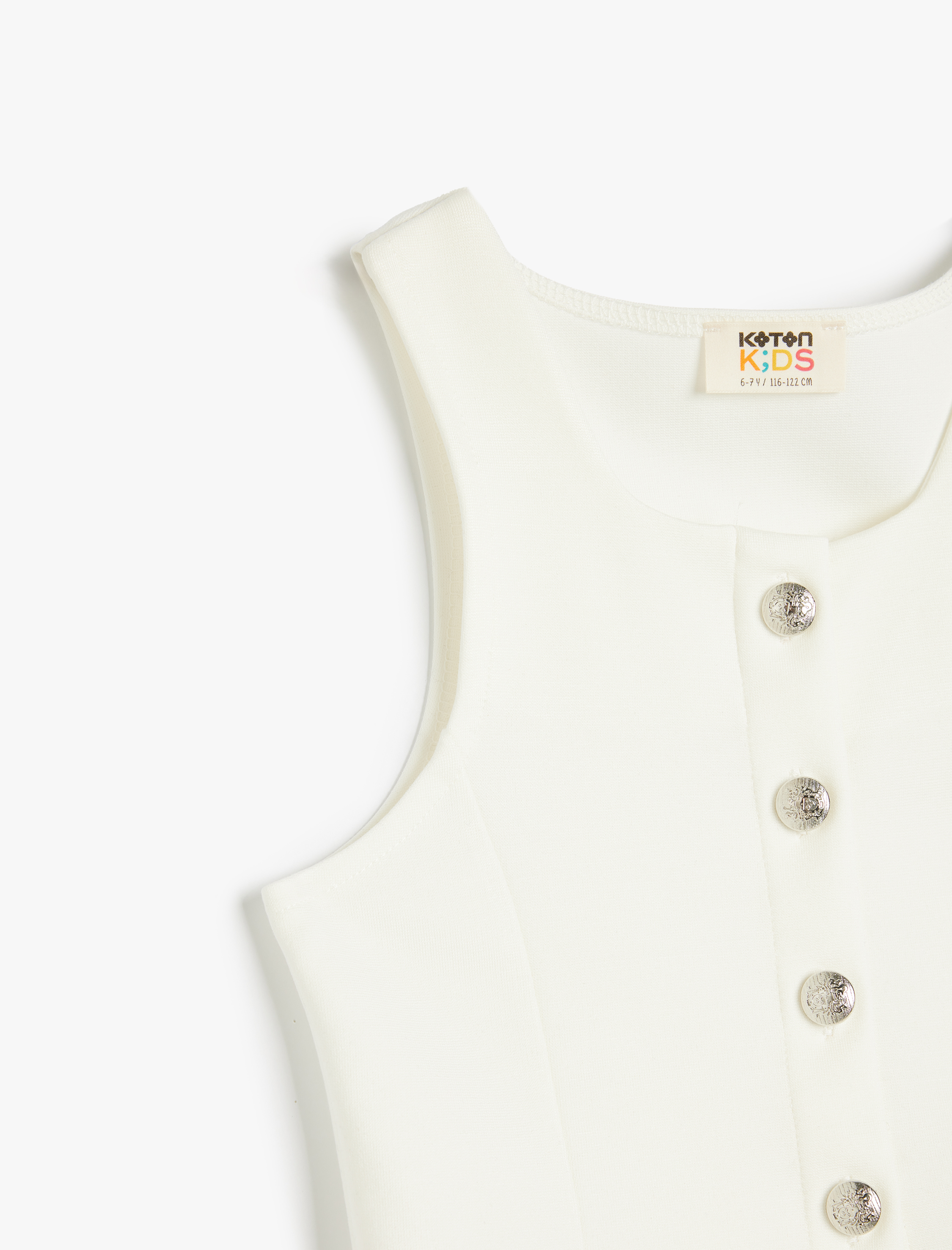  Kız Çocuk Viskon Karışımlı Düğmeli Yuvarlak Yaka Askılı Bluz