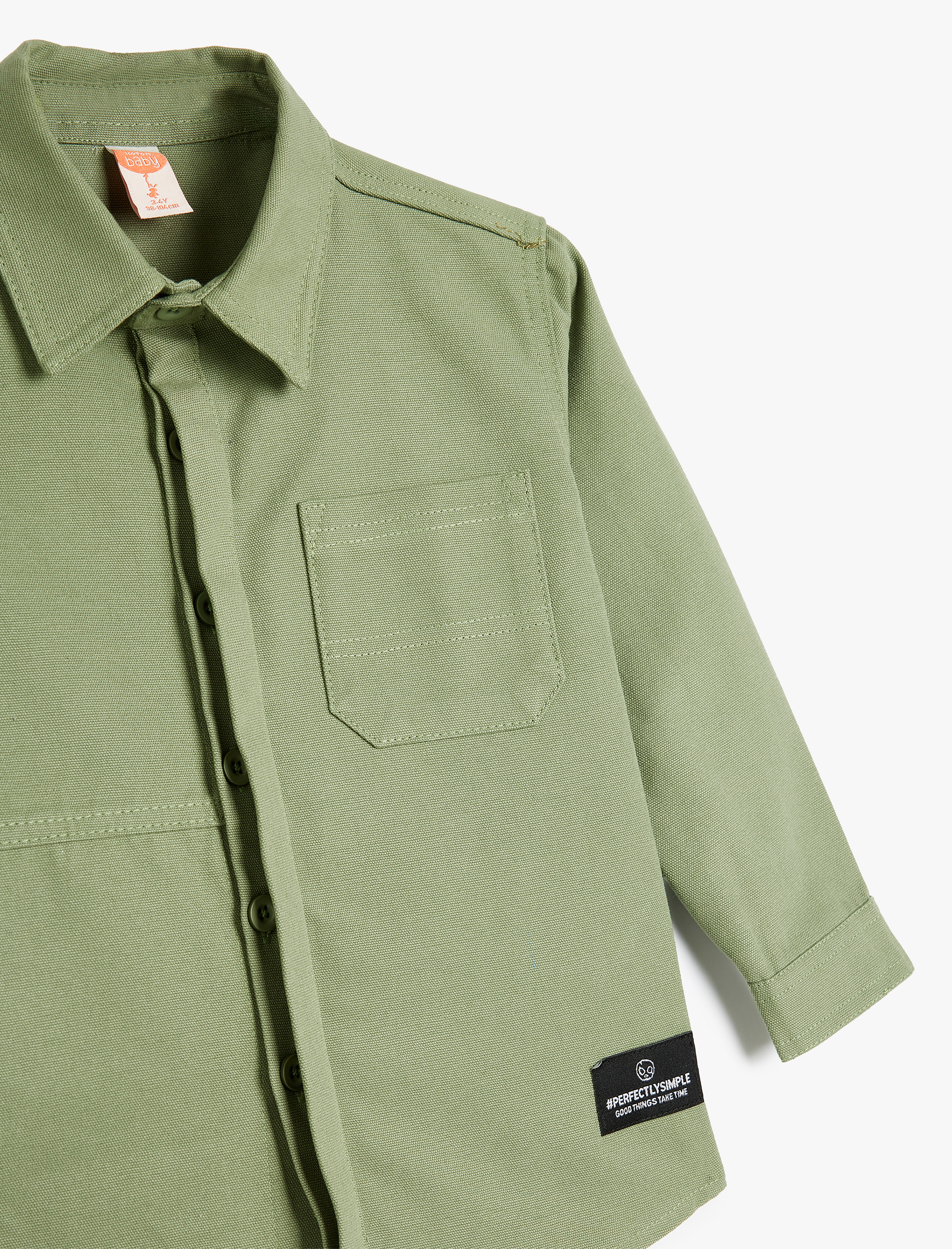  Erkek Bebek Pamuklu Düğme Detaylı Uzun Kollu Basic Gömlek Ceket
