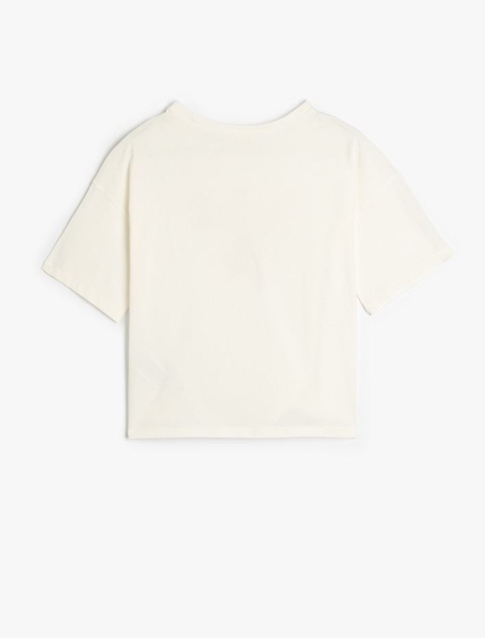 Kız Çocuk Baskı Detaylı Bisiklet Yaka Pamuklu Kısa Kollu Tişört