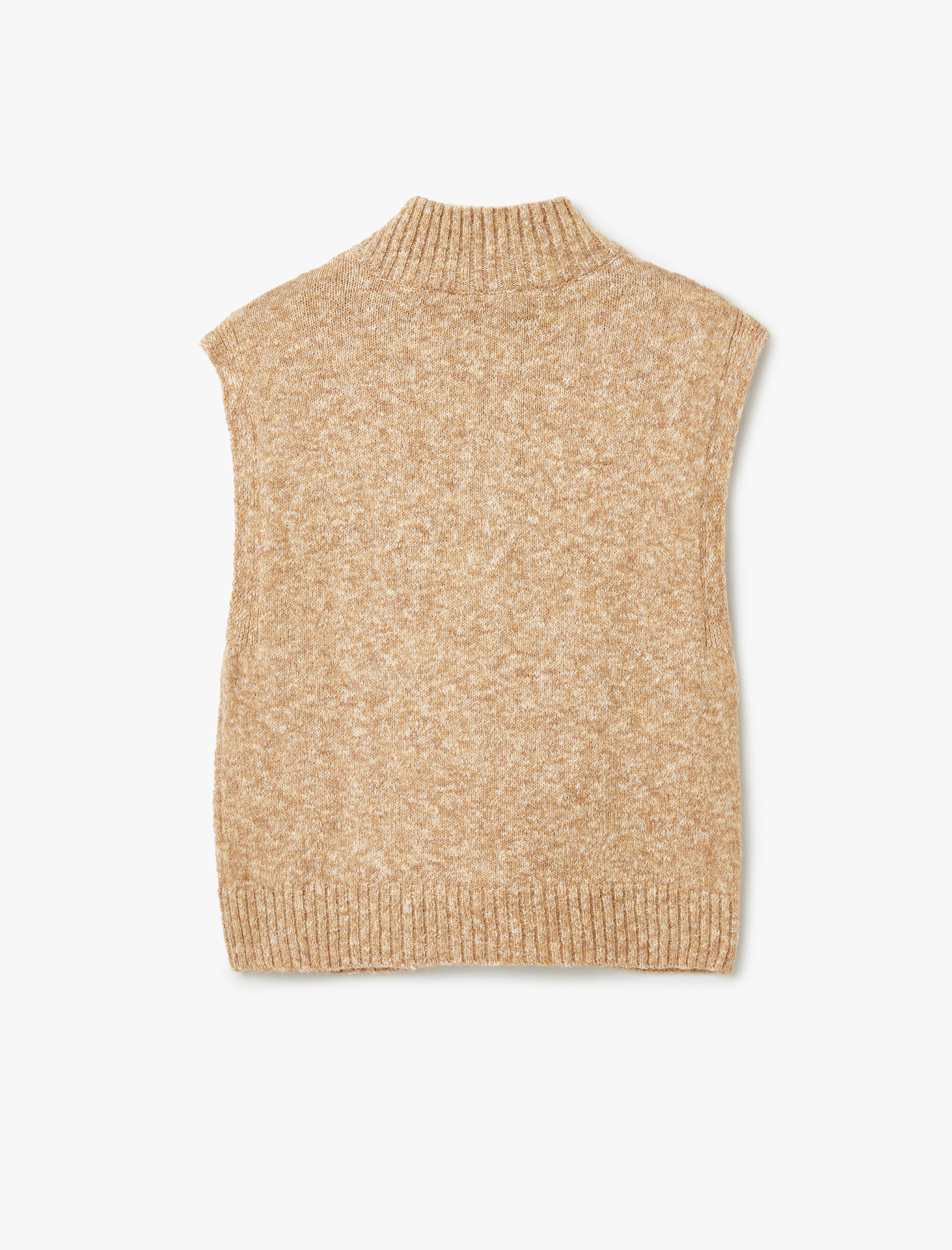   Yarım Fermuar Detaylı Dik Yaka Kolsuz Triko Süveter