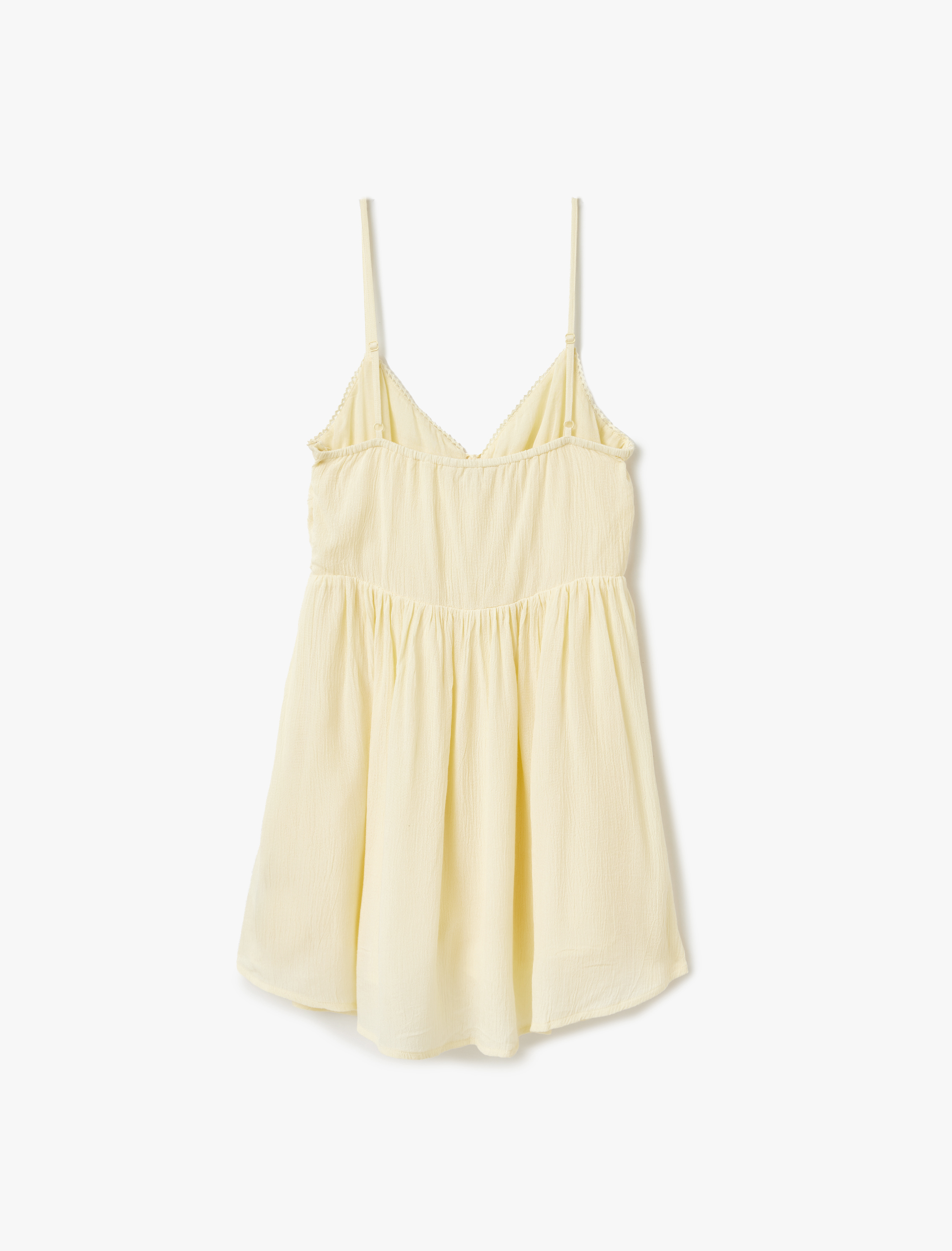   Koton X Sibil Çetinkaya - Astarlı İnce Askılı Mini Volanlı Viskon Plaj Elbisesi