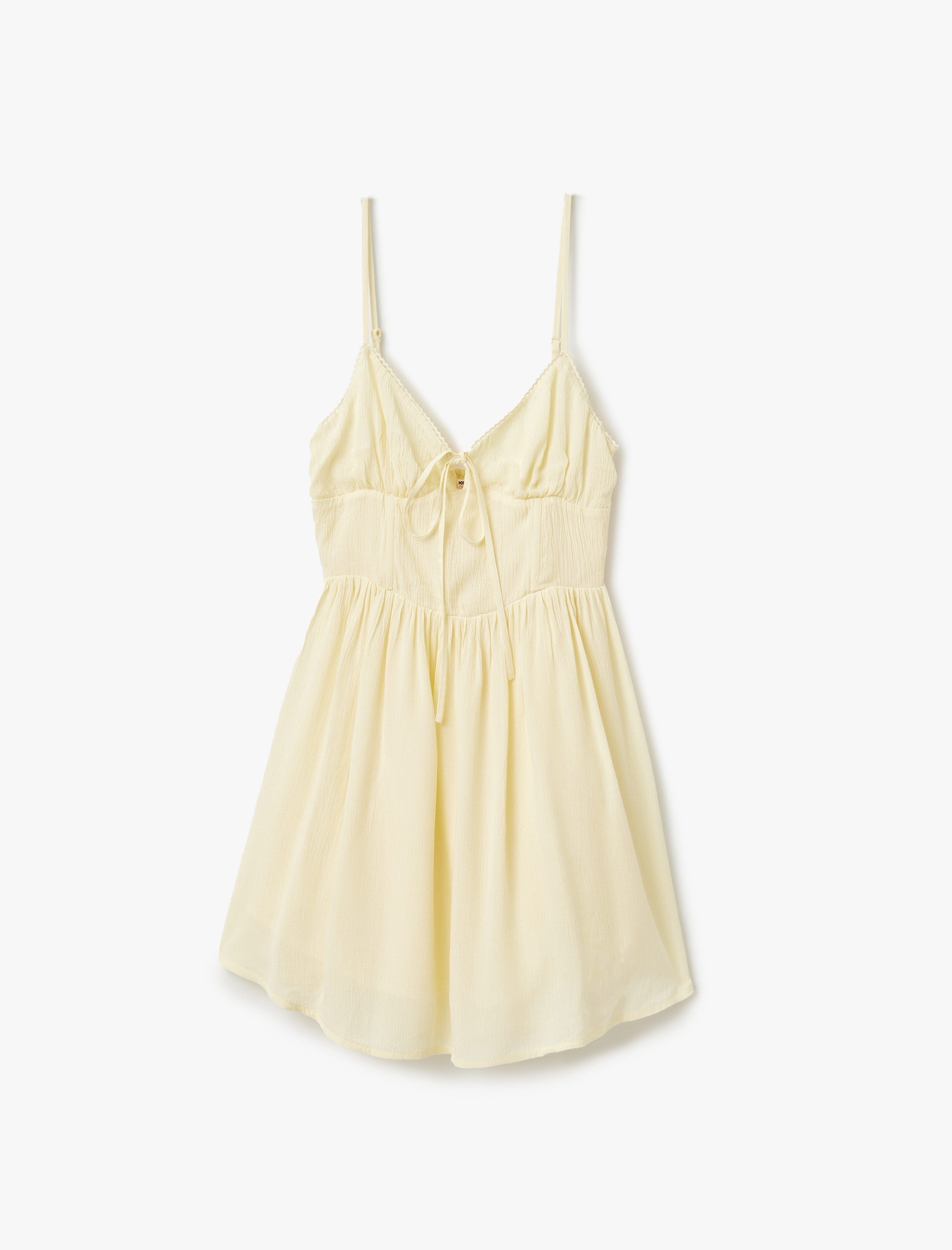   Koton X Sibil Çetinkaya - Astarlı İnce Askılı Mini Volanlı Viskon Plaj Elbisesi