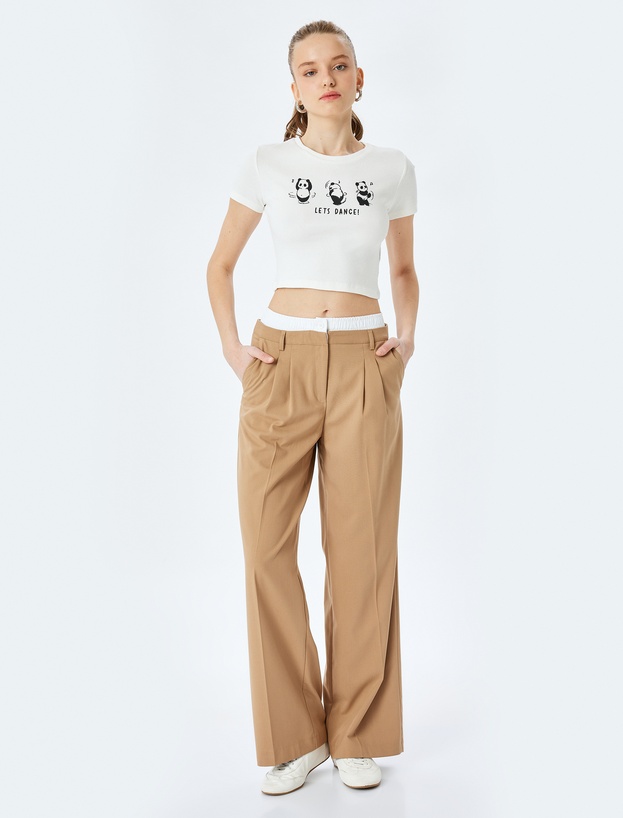 Panda Baskılı Kısa Kollu Slim Fit Crop Tişört_1