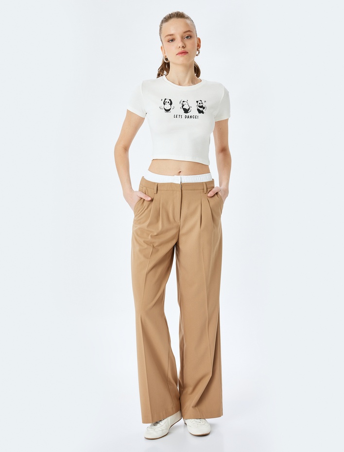  Panda Baskılı Kısa Kollu Slim Fit Crop Tişört