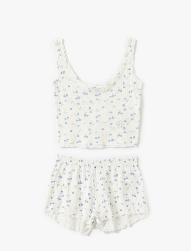 Çiçek Desenli Pamuklu Şortlu Pijama Takımı_2
