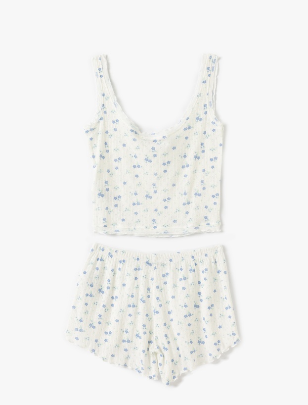 Çiçek Desenli Pamuklu Şortlu Pijama Takımı_3