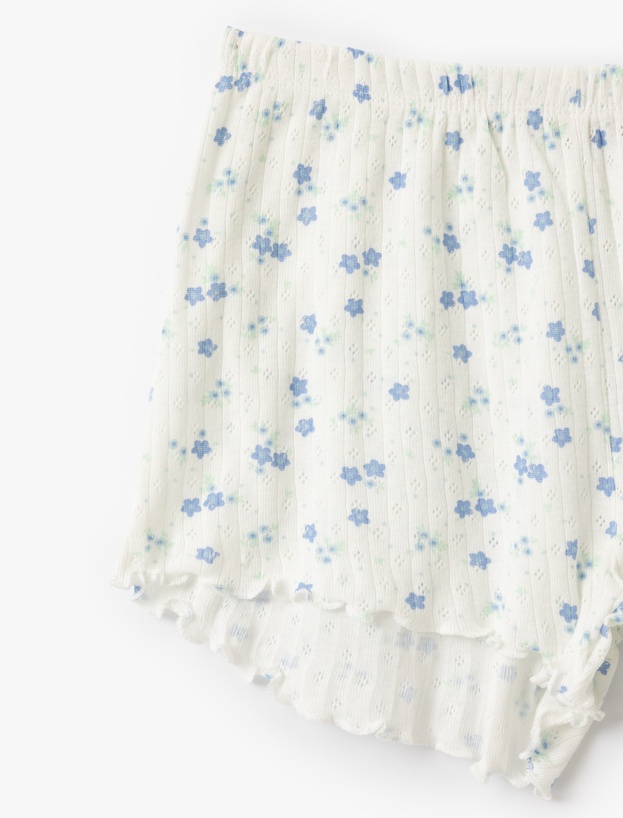 Çiçek Desenli Pamuklu Şortlu Pijama Takımı_5