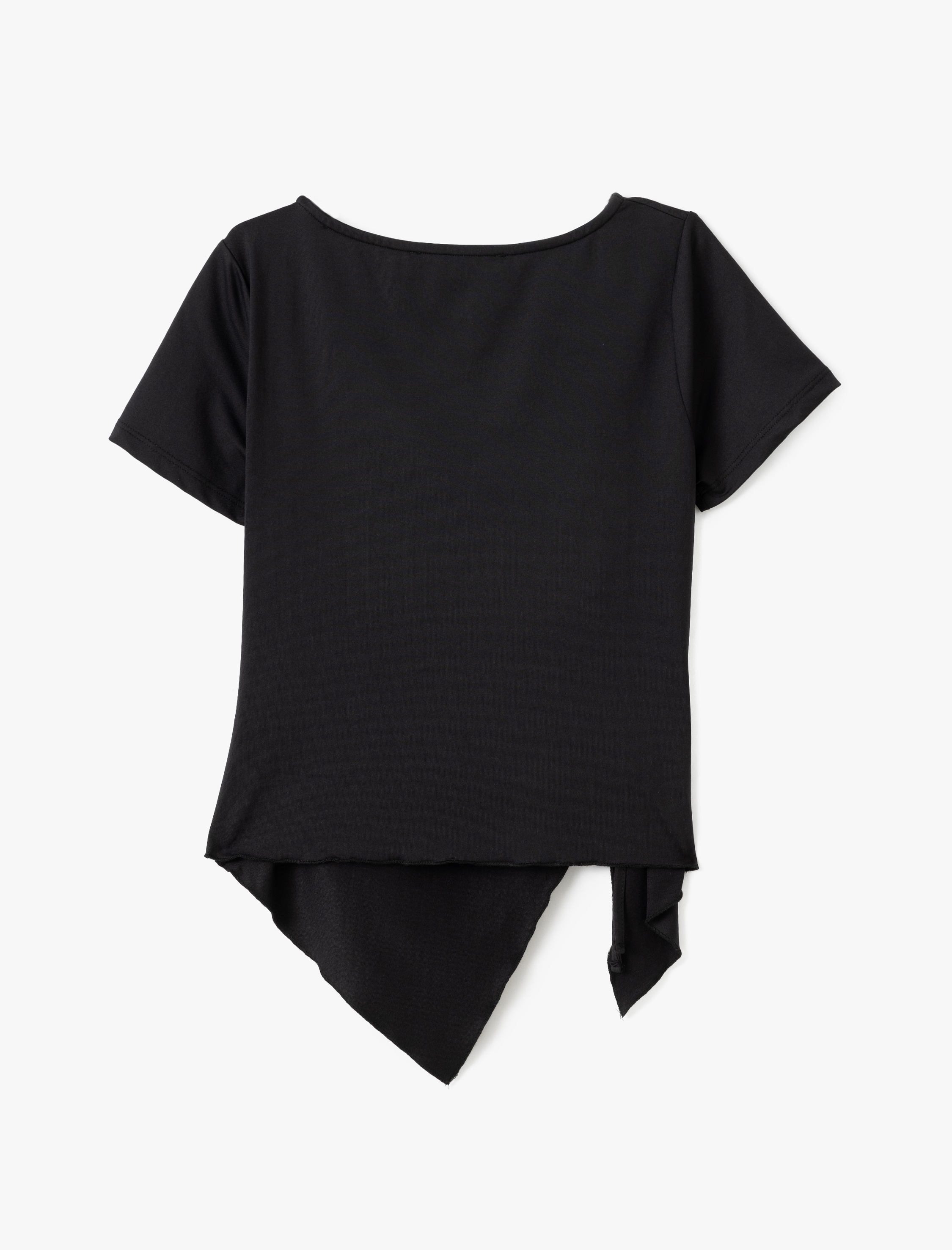   Büzgülü Bisiklet Yaka Kısa Kollu Asimetrik Tişört