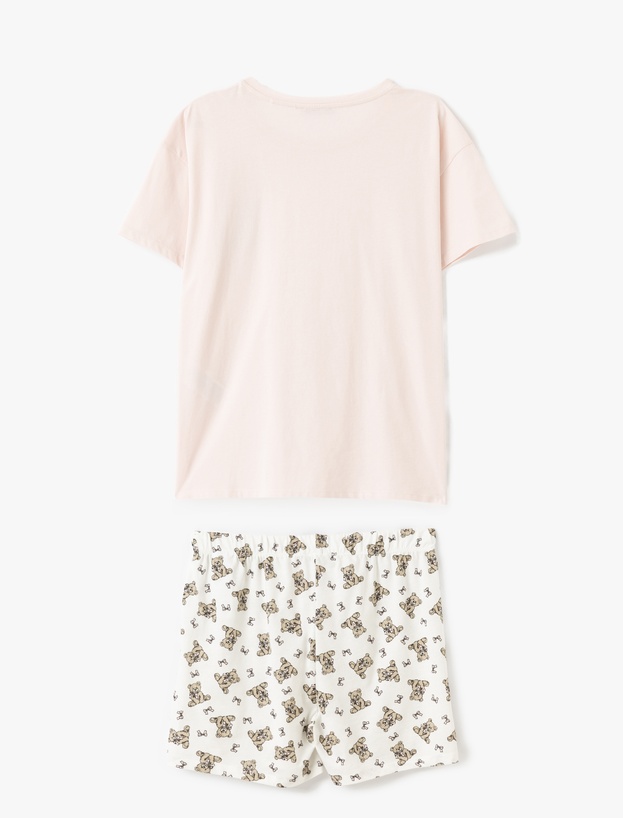 Ayıcık Baskılı Pamuklu Kadın Şortlu Pijama Takımı_3