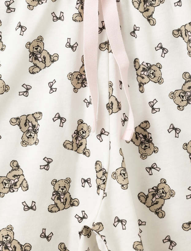 Ayıcık Baskılı Pamuklu Kadın Şortlu Pijama Takımı_5