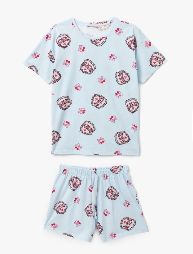 Pamuklu Baskılı Kısa Kollu Kadın Şortlu Pijama Takımı_2