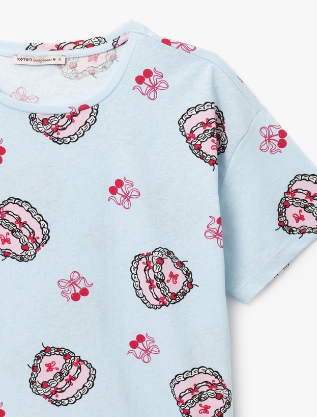 Pamuklu Baskılı Kısa Kollu Kadın Şortlu Pijama Takımı_5