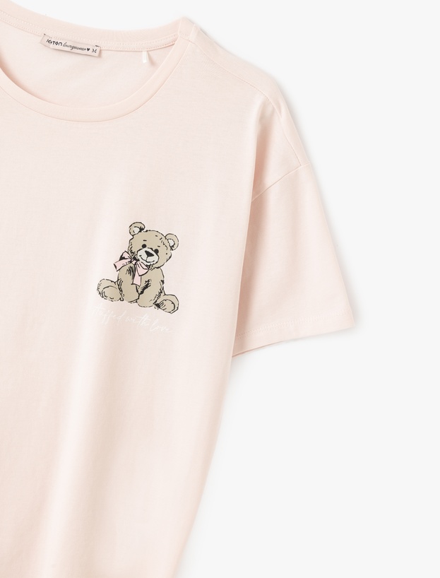 Ayıcık Baskılı Pamuklu Kadın Şortlu Pijama Takımı_4
