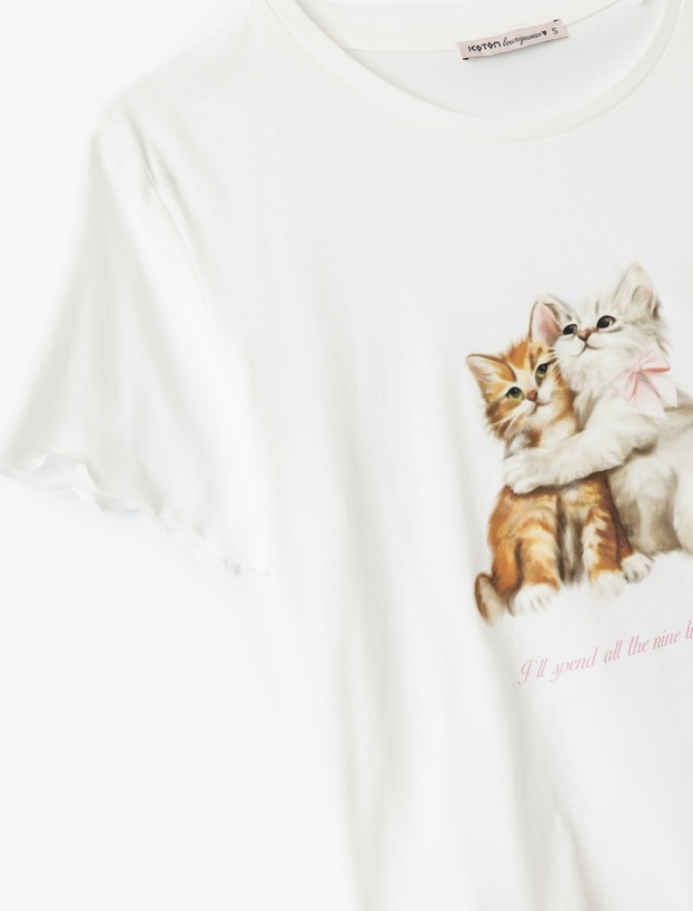 Kedi Baskılı Pamuklu Kadın Şortlu Pijama Takımı_5