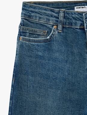 Yüksek Bel Slim Fit Yıpratılmış İspanyol Paça Denim Pantolon -  Flare Jeans_4