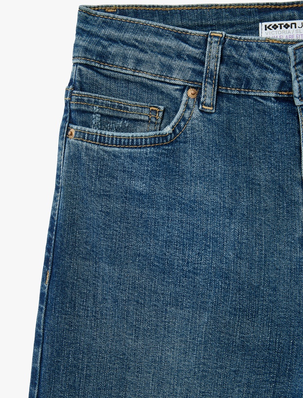 Yüksek Bel Slim Fit Yıpratılmış İspanyol Paça Denim Pantolon -  Flare Jeans_4