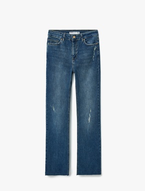 Yüksek Bel Slim Fit Yıpratılmış İspanyol Paça Denim Pantolon -  Flare Jeans_2