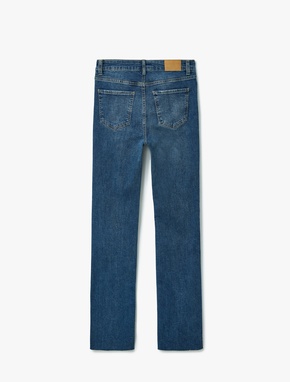 Yüksek Bel Slim Fit Yıpratılmış İspanyol Paça Denim Pantolon -  Flare Jeans_3