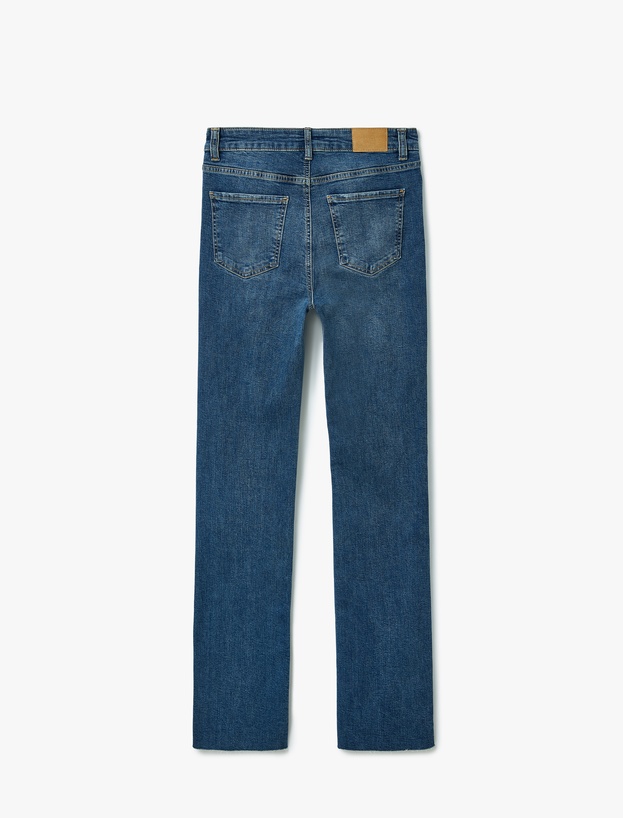 Yüksek Bel Slim Fit Yıpratılmış İspanyol Paça Denim Pantolon -  Flare Jeans_3