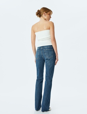 Yüksek Bel Slim Fit Yıpratılmış İspanyol Paça Denim Pantolon -  Flare Jeans_1
