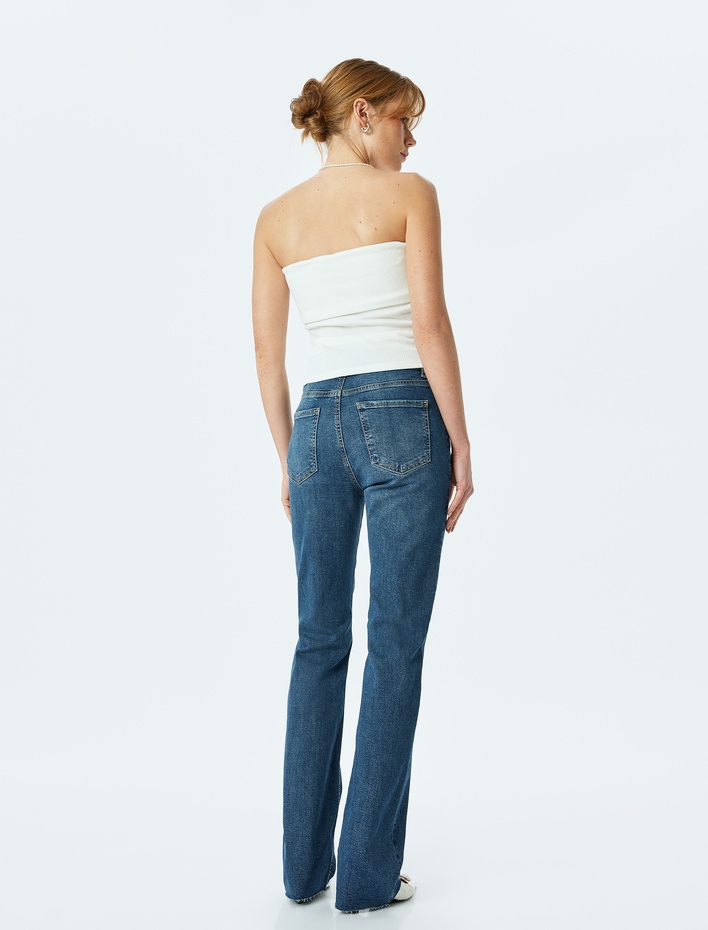  Yüksek Bel Slim Fit Yıpratılmış İspanyol Paça Denim Pantolon -  Flare Jeans