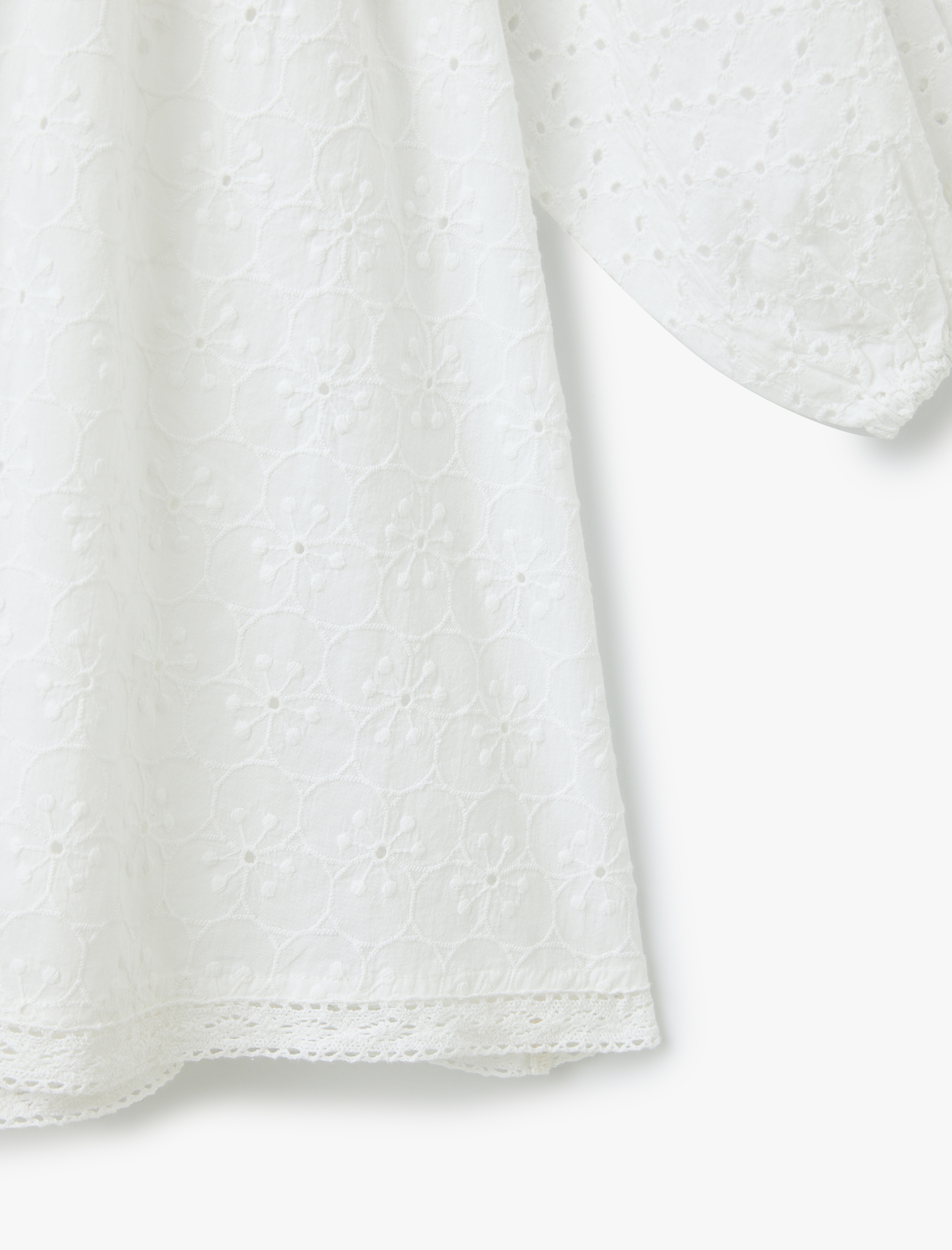   Pamuklu Uzun Balon Kollu V Yaka Mini Fistolu Elbise