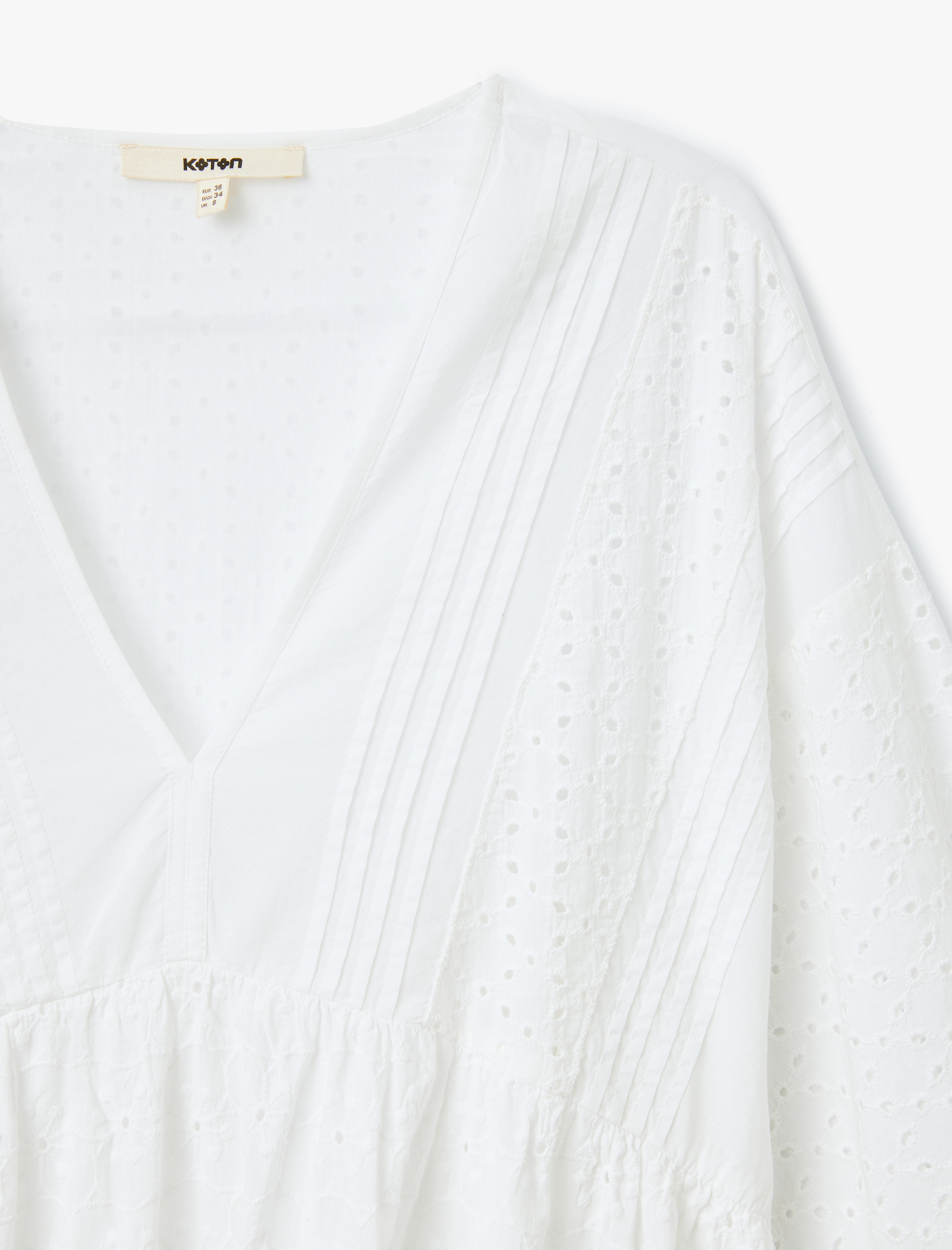   Pamuklu Uzun Balon Kollu V Yaka Mini Fistolu Elbise