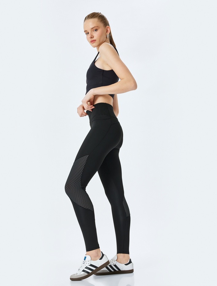  Yüksek Bel Tül Detaylı Slim Fit Spor Tayt
