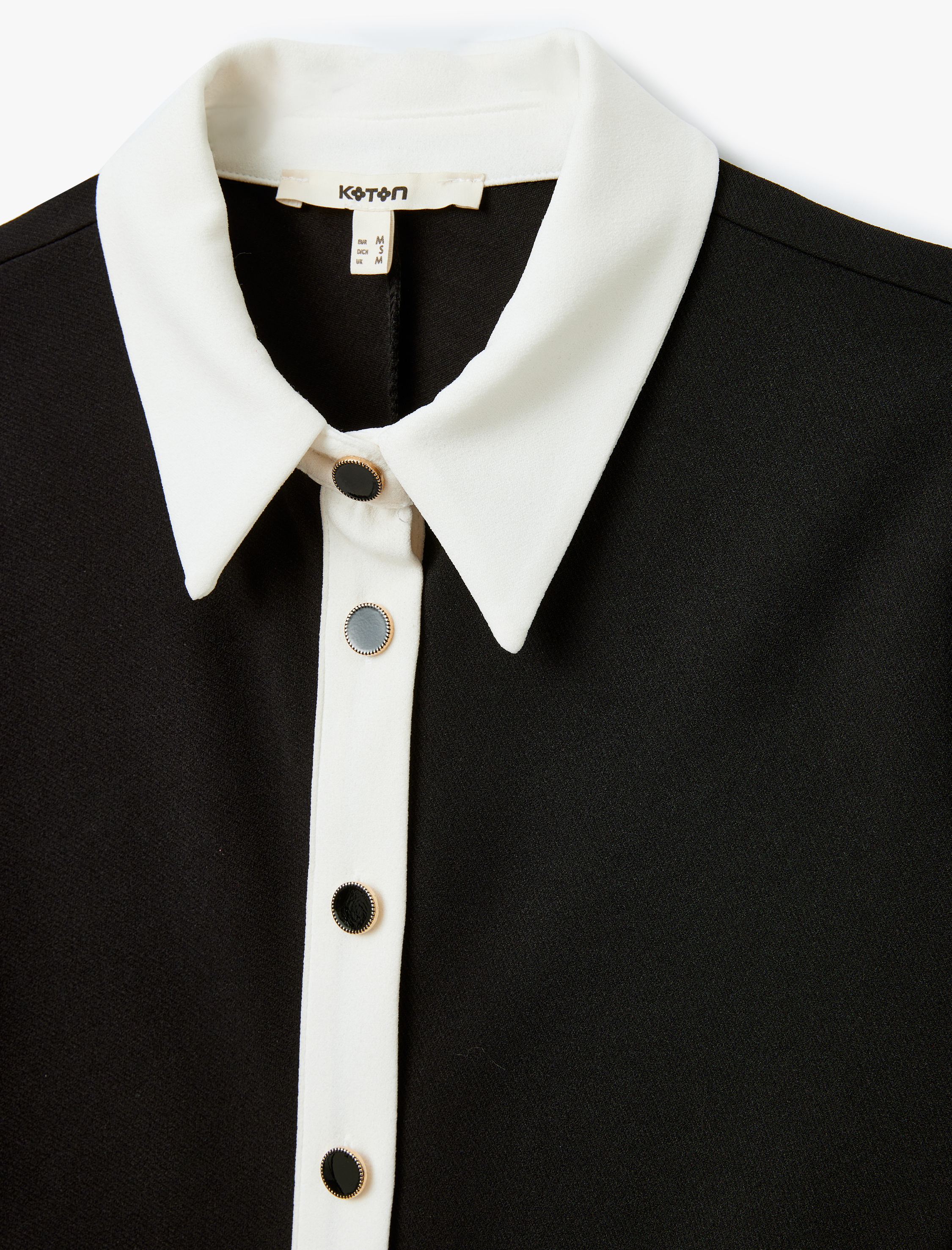 Düğmeli Renk Kontrastlı Drape Detaylı Kısa Kollu Mini Kadın Gömlek Elbise