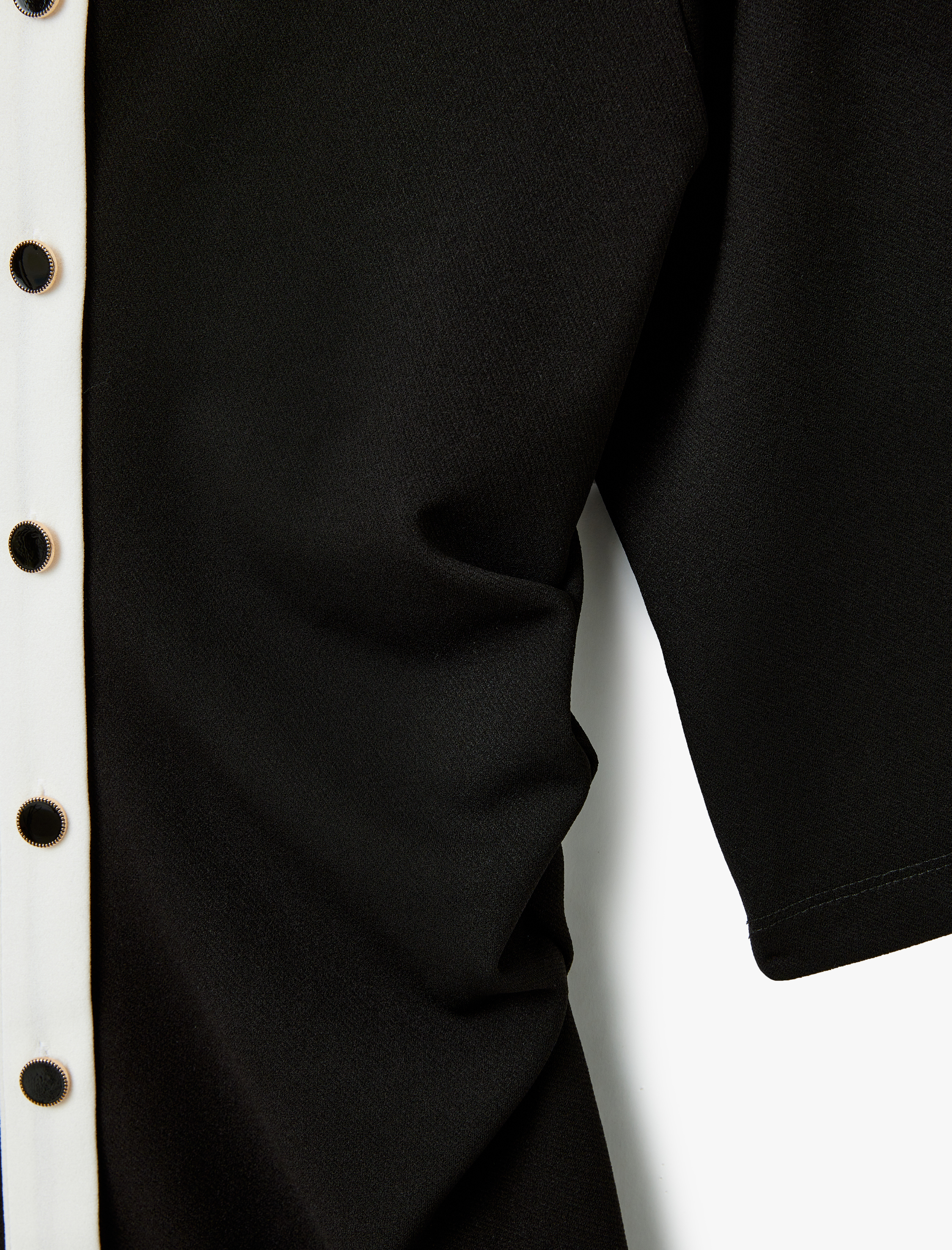 Düğmeli Renk Kontrastlı Drape Detaylı Kısa Kollu Mini Kadın Gömlek Elbise