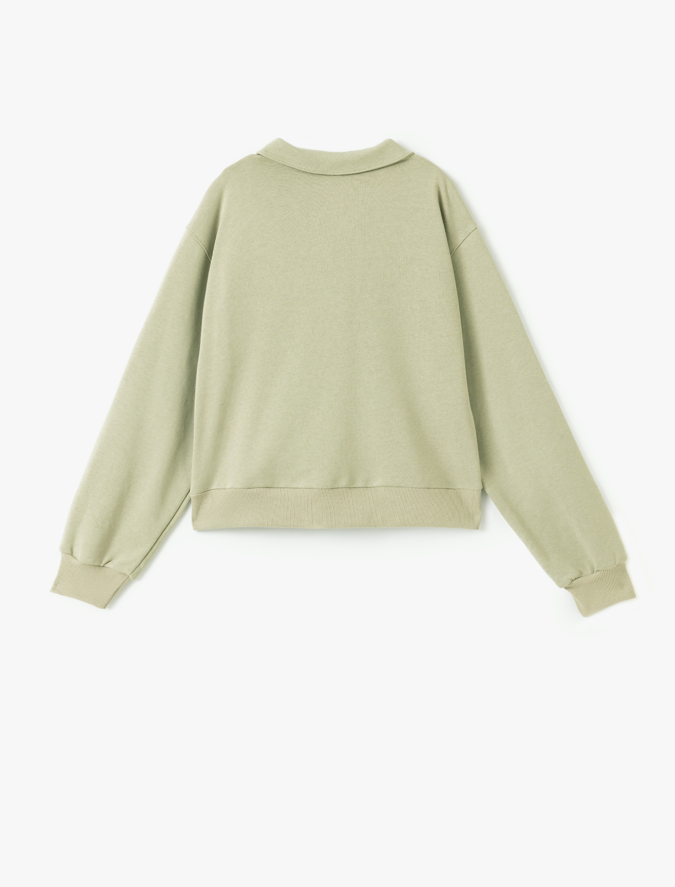   Yıldız İşlemeli Bağcıklı Crop Gömlek Yaka Sweatshirt