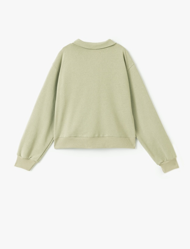 Yıldız İşlemeli Bağcıklı Crop Gömlek Yaka Sweatshirt_3