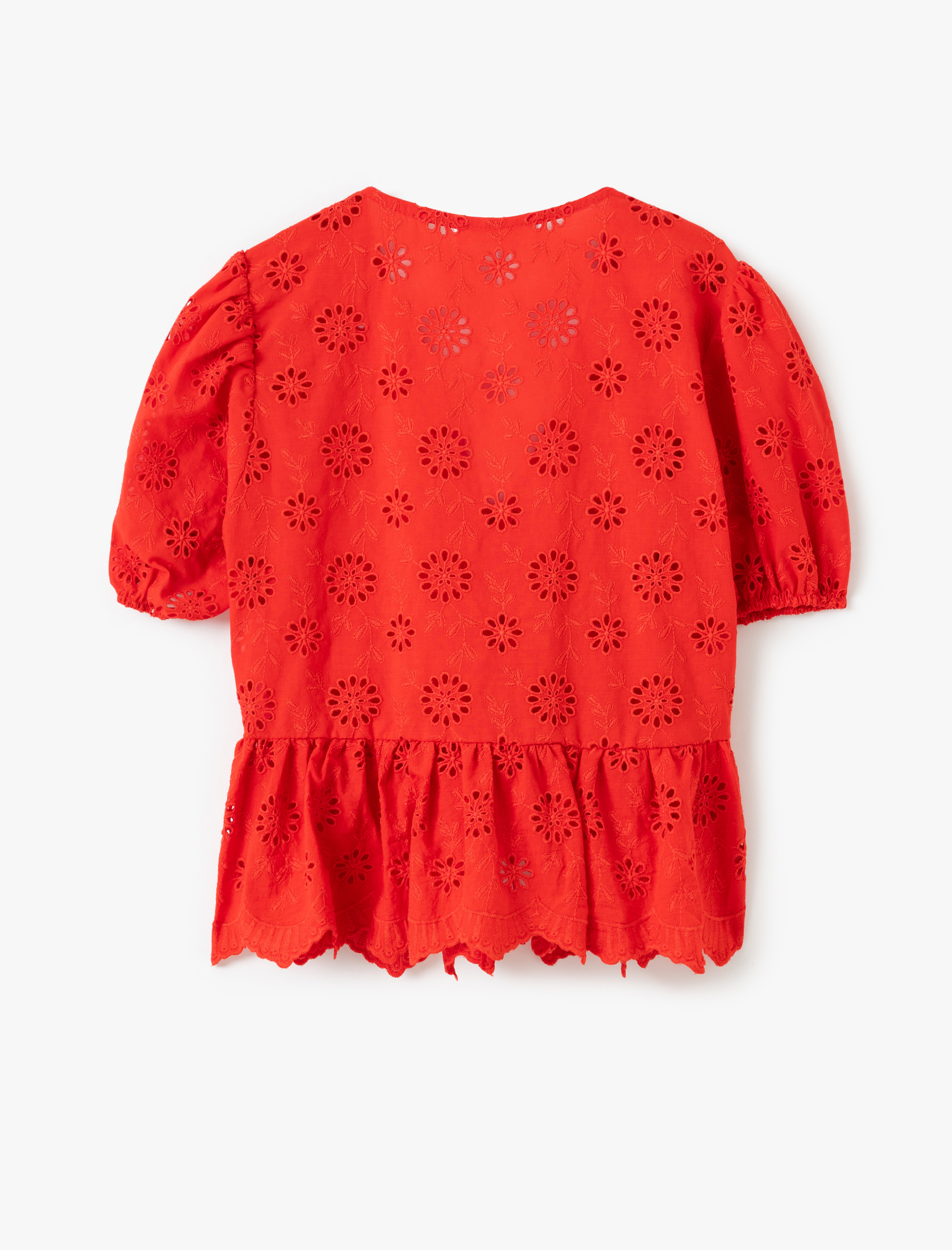   V Yaka Kısa Kol Balon Kollu Bağcıklı Fisto Bluz