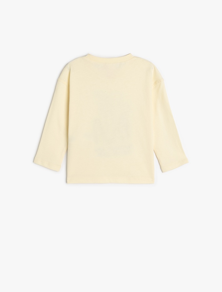 Erkek Bebek Pamuklu Baskı Detaylı Bisiklet Yaka Uzun Kollu Tişört