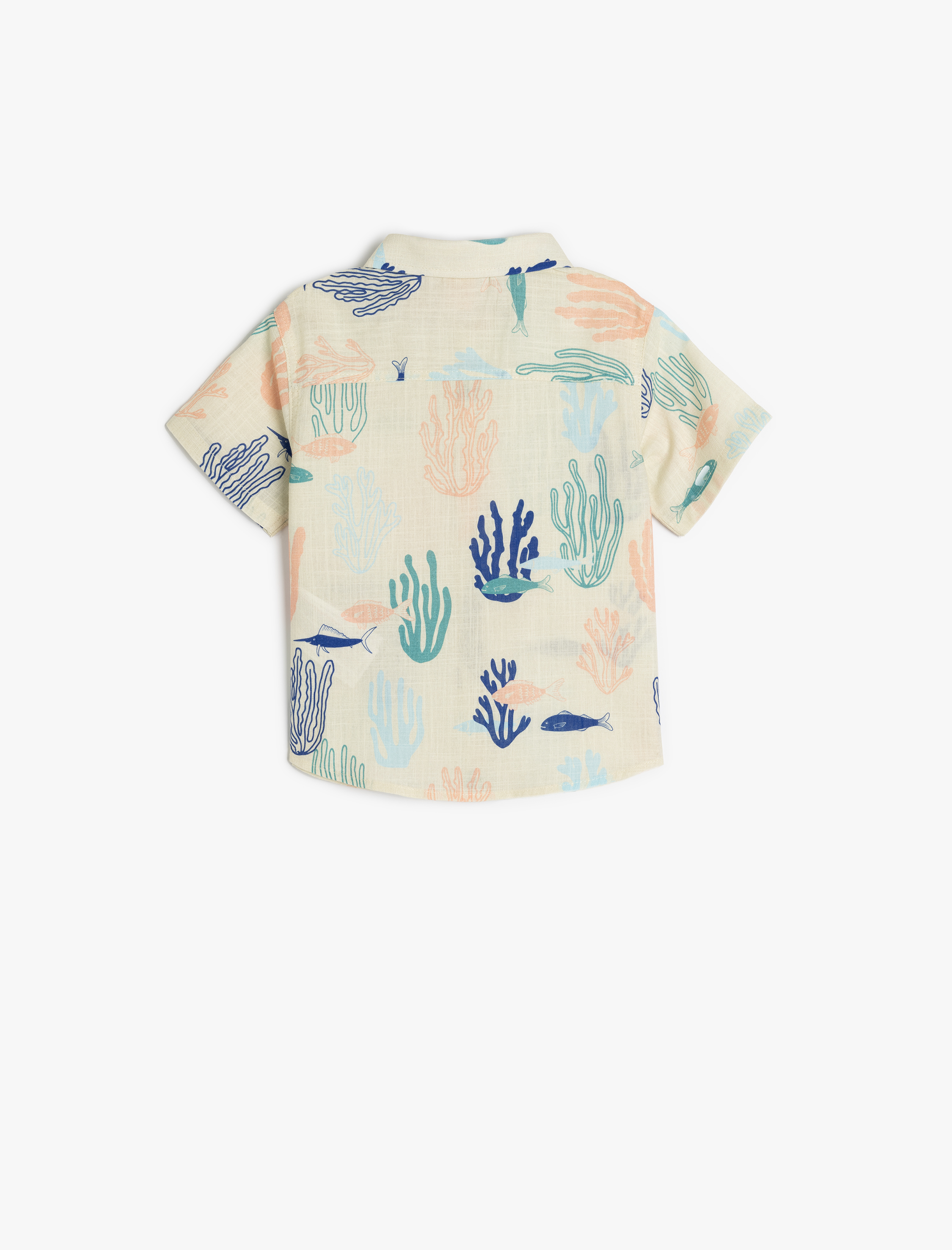  Erkek Bebek Pamuklu Tek Cepli Desenli Düğme Detaylı Kısa Kollu Gömlek