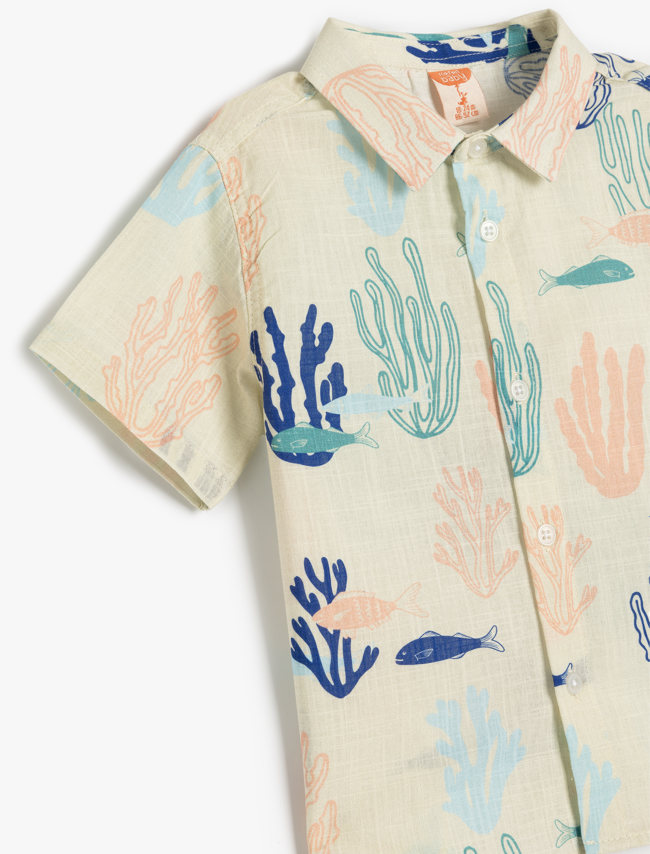  Erkek Bebek Pamuklu Tek Cepli Desenli Düğme Detaylı Kısa Kollu Gömlek