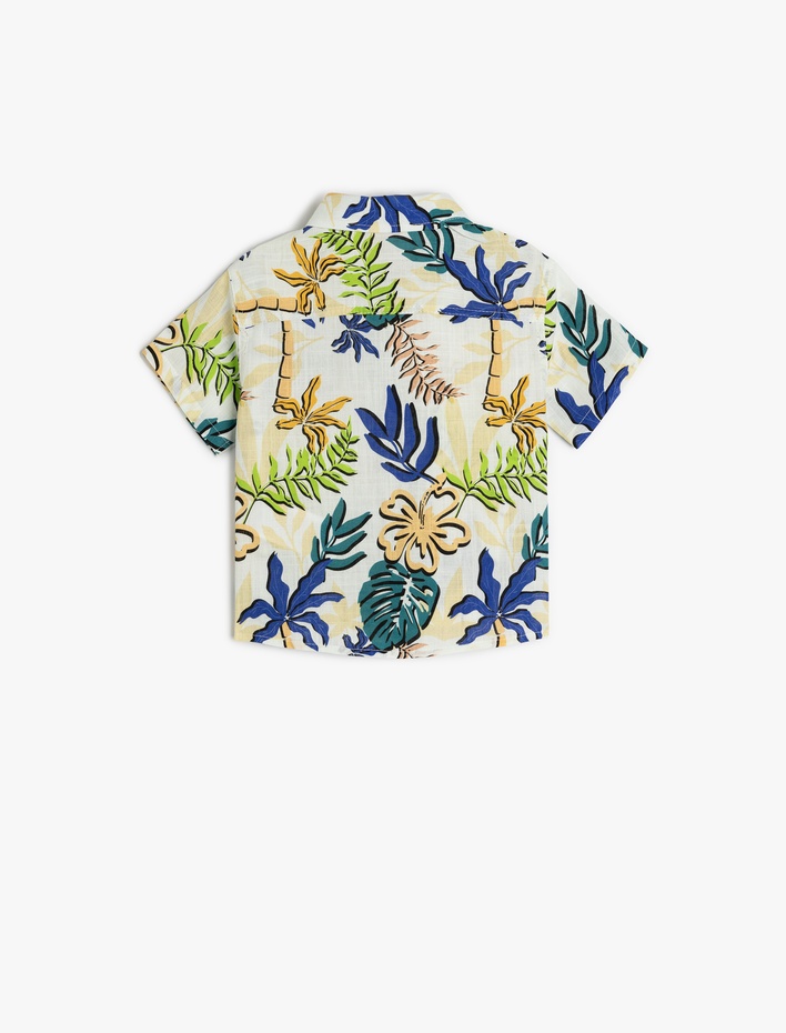 Erkek Bebek Palmiye Desenli Tek Cepli Pamuklu Kısa Kollu Gömlek