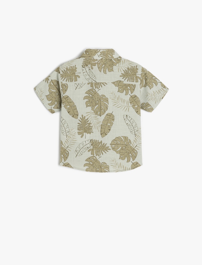Erkek Bebek Yaprak Desenli Pamuklu Kısa Kollu Gömlek