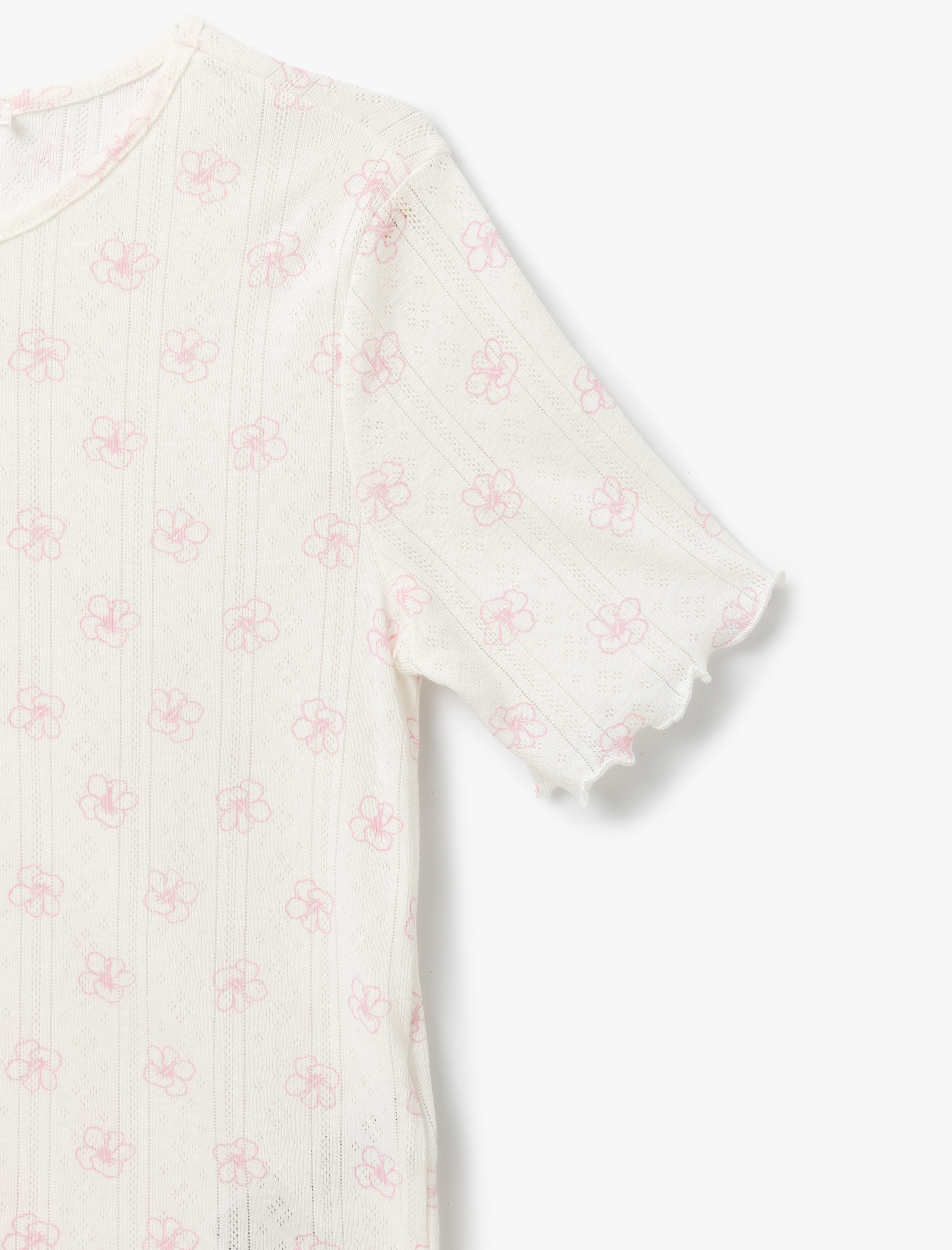   Çiçek Desenli Pamuklu Kısa Kollu Bisiklet Yaka Şortlu Pijama Takımı