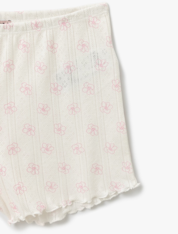 Çiçek Desenli Pamuklu Kısa Kollu Bisiklet Yaka Şortlu Pijama Takımı_5
