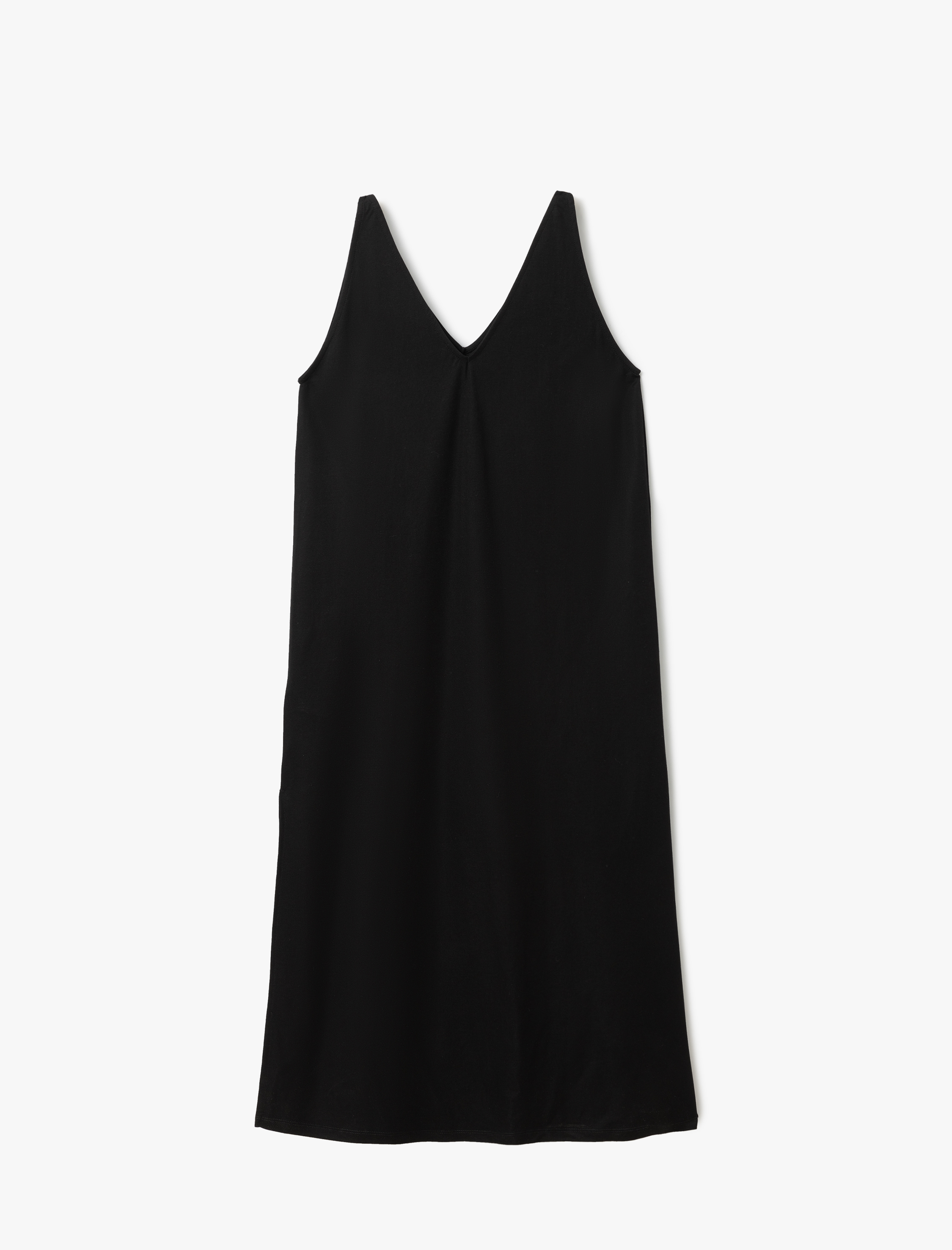   Kolsuz Metal Aksesuar Detaylı Yırtmaçlı V Yaka Midi Viskon Elbise