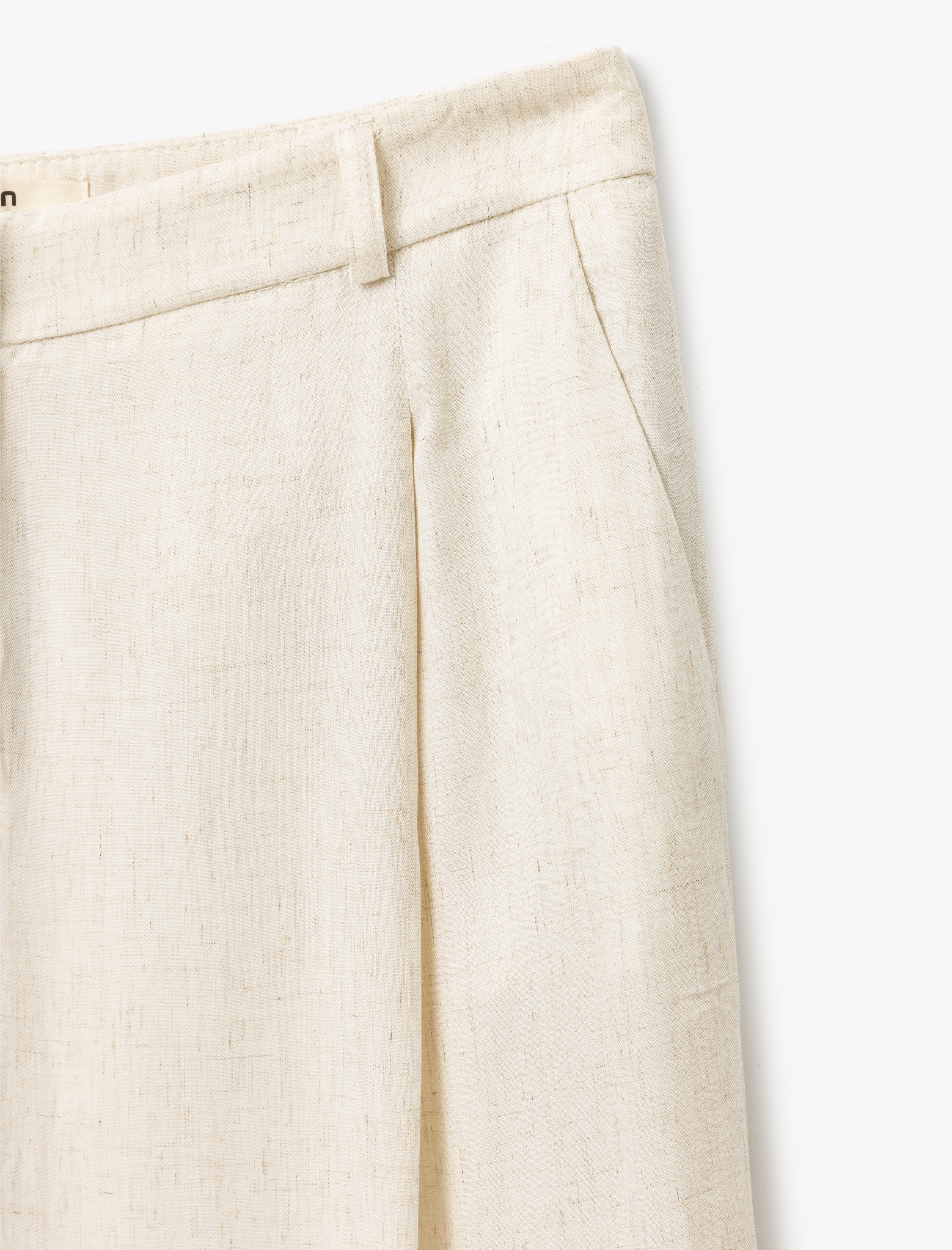   Viskon Keten Karışımlı Cepli Geniş Paça Pileli Kadın Pantolon