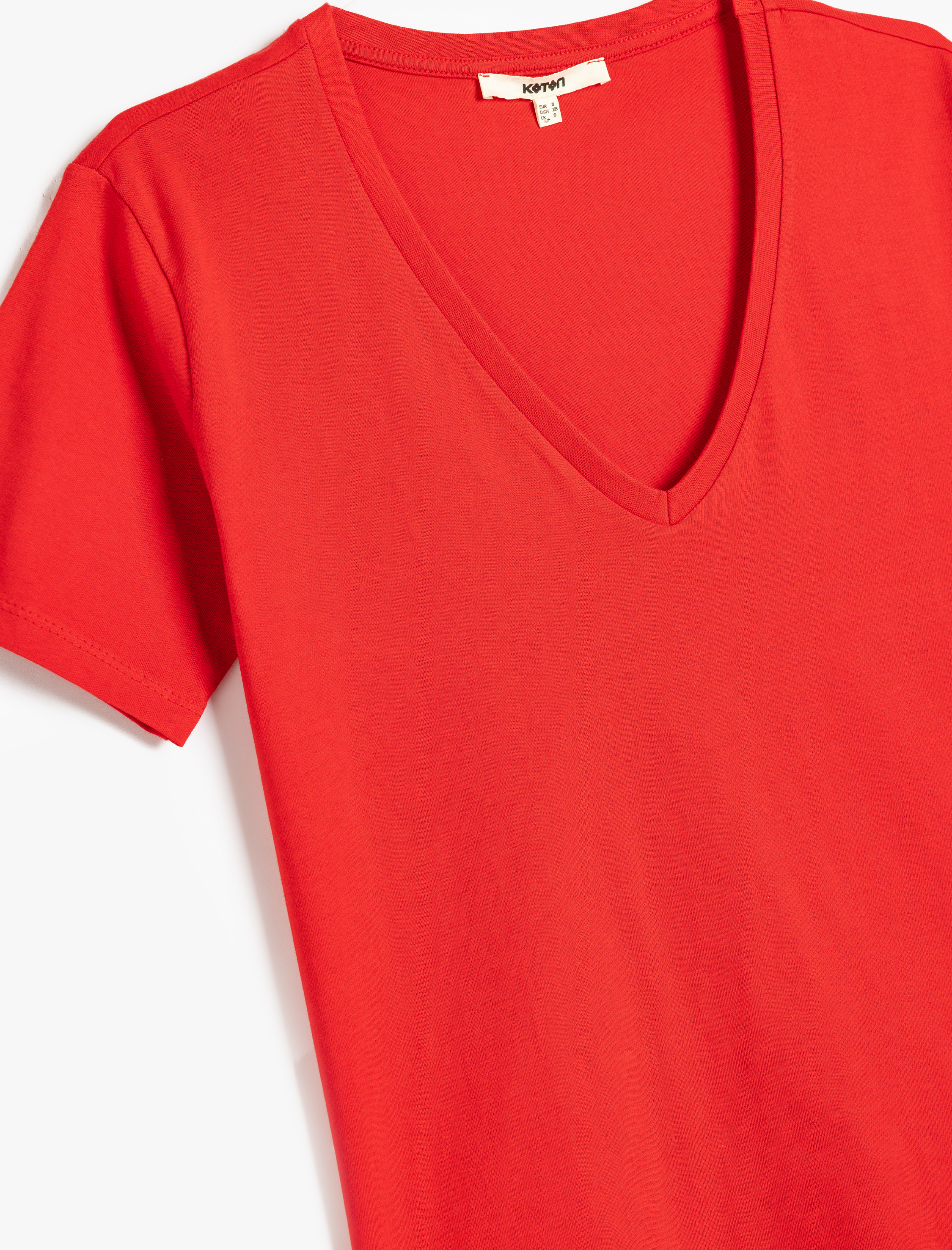   Pamuklu Kısa Kollu Derin V Yaka Tişört