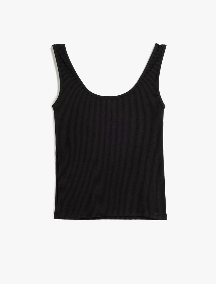  Düğme Detaylı U Yaka Kolsuz Fitilli Viskon Üst