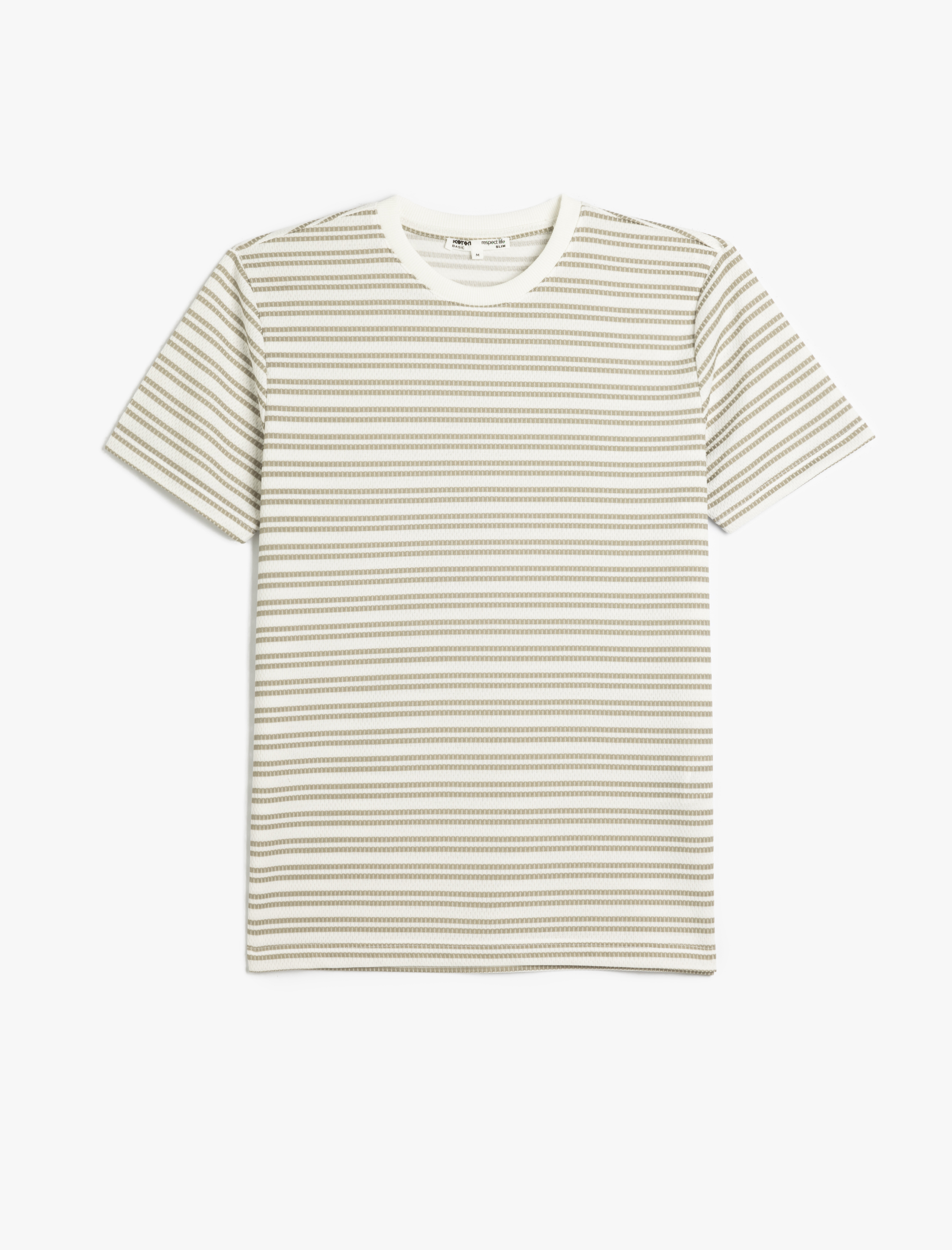 Koton Erkek Çizgili Kısa Kollu Bisiklet Yaka Slim Fit Tişört -1