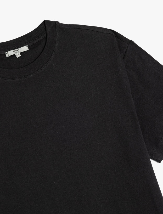 Kısa Kollu Pamuklu Bisiklet Yaka Basic Oversize Tişört_2