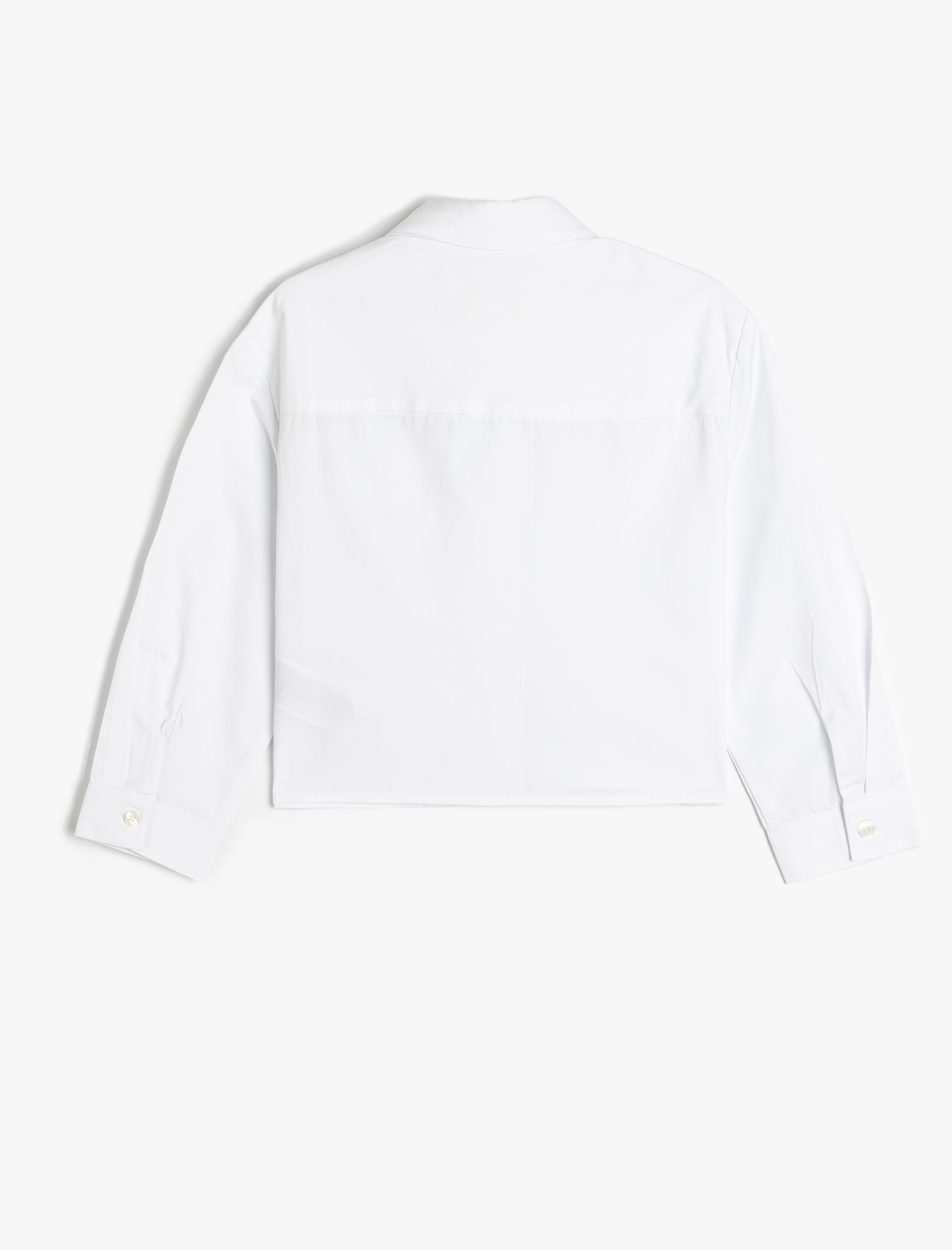  Kız Çocuk Çiçek Aplikeli Uzun Kollu Pamuklu Crop Gömlek