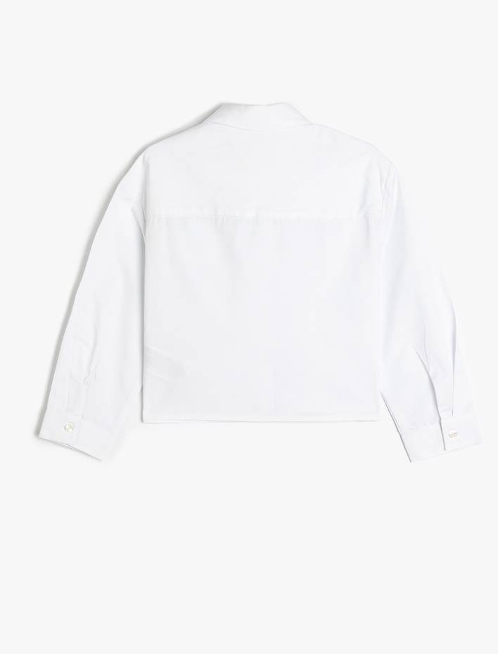 Kız Çocuk Çiçek Aplikeli Uzun Kollu Pamuklu Crop Gömlek