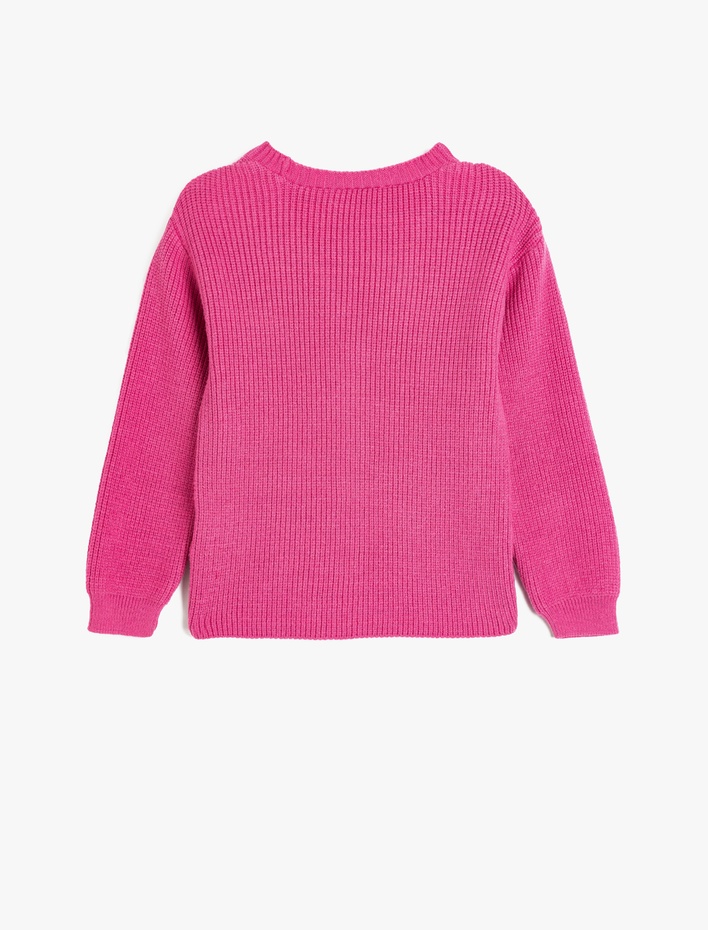 Kız Çocuk V Yaka Düğmeli Uzun Kollu Basic Triko Hırka